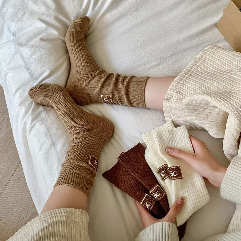 Chaussettes d'hiver mi-mollet en coton cosy